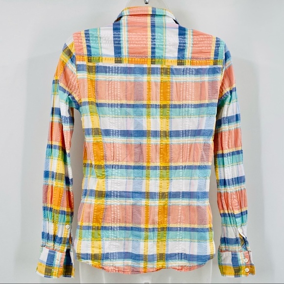 J Crew Pastel Plaid Button Down Top XS - Picture 2 of 5